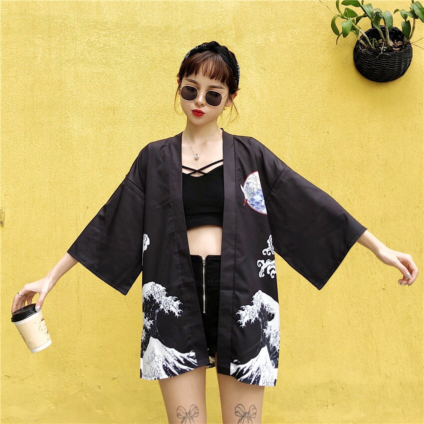 Japanese Style Asian Kimono Haori Traditional Print Summer Thin Coat Japan Sequence Kimonos for Women