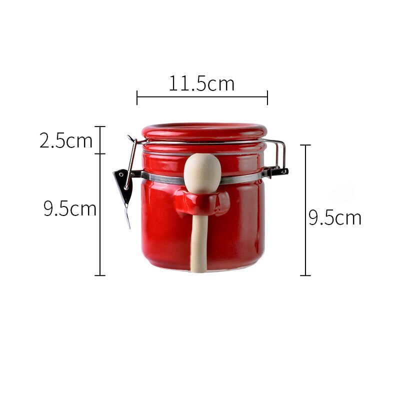 Keramik Verschlossenen Dosen Mit Deckel Löffel Solide Tee Kaffee Lebensmittel Lagerung Panzer Manuelle Stil Küche Lagerung Glasglas Dekorative Können ZL341: rot S