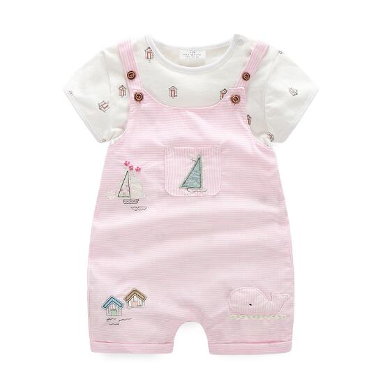 Cotton mother baby summer clothes 2 pcs romper+pants children baby outwear party clothing kids sets: pink / 18M