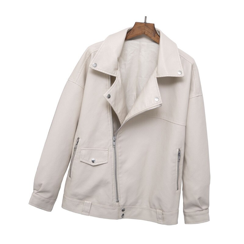 Guilantu Pu Leren Jas Vrouwen Mode Heldere Kleuren Beige Motorfiets Jas Korte Faux Leather Biker Jacket Zachte Jas Vrouwelijke