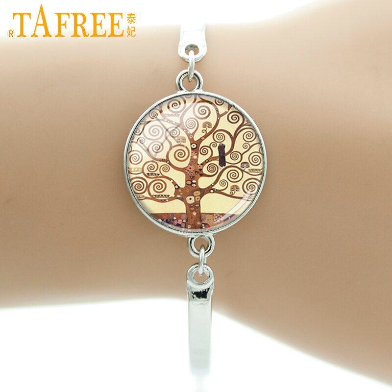 TAFREE Brand Gustav Klimt Tree Of Life Bracelet Silver-Plated Glass Dome Art Picture Bangles Men Jewelry D937