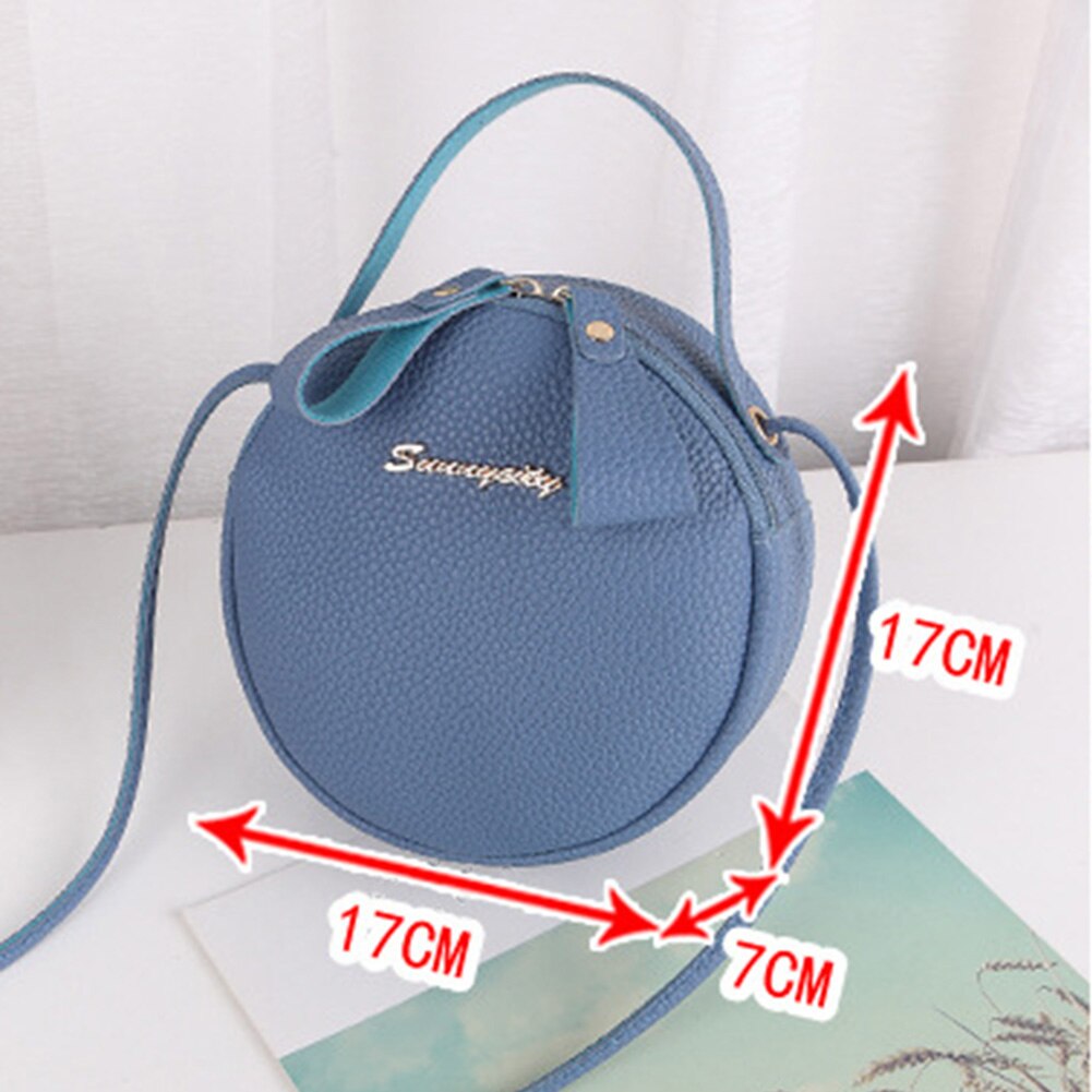 Bolso redondo de piel para mujer, bolsas de mensajero de hombro, de a la