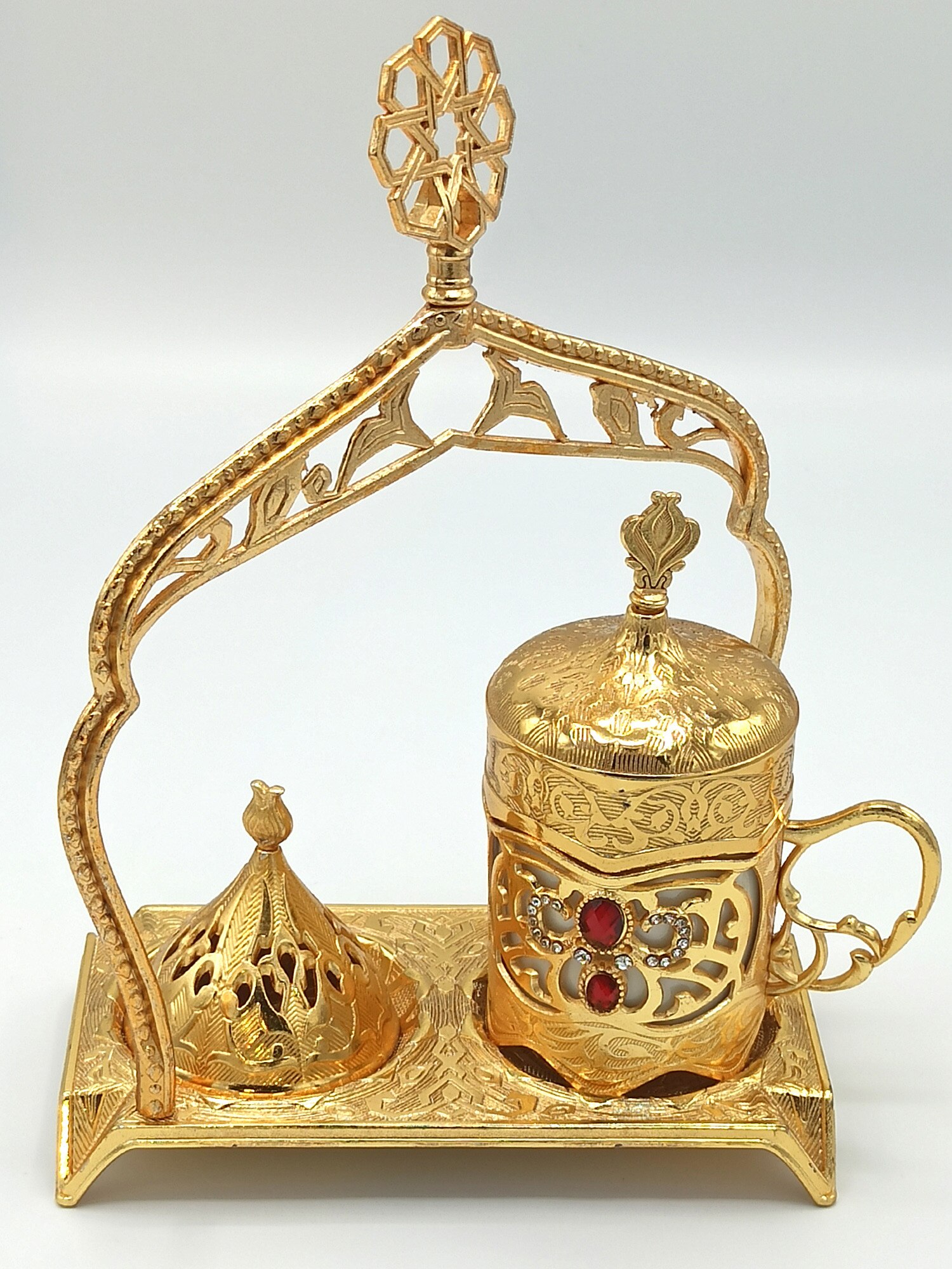 Steen Koffie Set Koffie Cup Met Lade Water Glazen Suikerpot Optionele Poef Grandbazaar Anatolian: Gold with Bowl