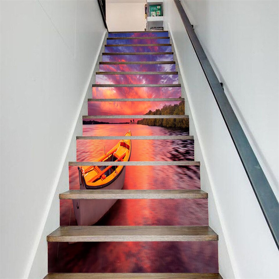 Lake Scenery Stairs Sticker For Home Hotel Corridor Decor Renew Stair Mural Self-adhesive Waterproof Landscape Staircase Mural