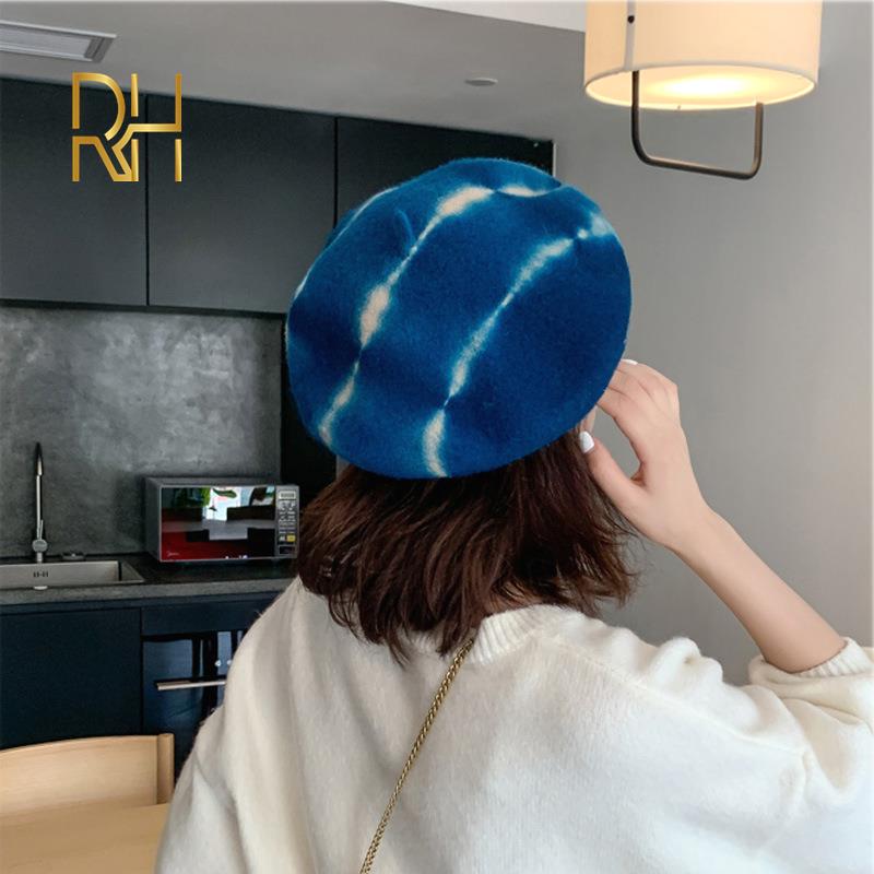 Wol vintage warme wol winter dames tie-dye baret franse kunstenaar muts pet voor lief meisje lente en herfst hoeden rh