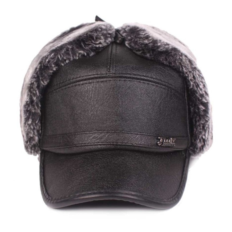 SILOQIN zimowe męskie nauszniki kapelusz PU imitacja skóry bombowiec kapelusze aksamitne grube ciepłe czapka z daszkiem dla mężczyzn w średnim wieku czapki narciarskie