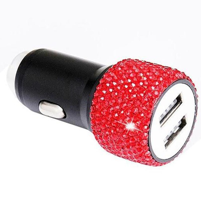 Dual USB Port Fast Charging Car Charger Safety Hammer To Help Break Windows In Emergencies With Bling Rhinestones Crystal: Red  car charger