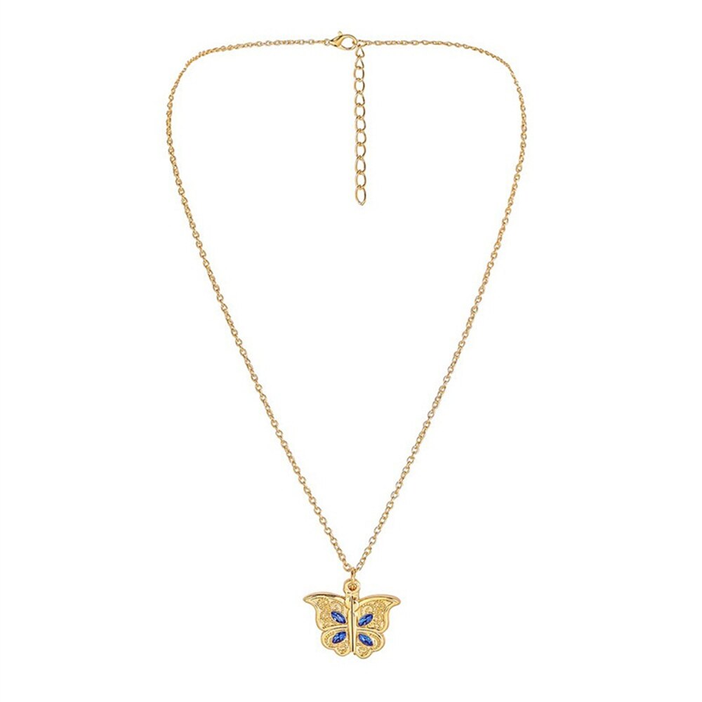 I Love U Elegante Vlinder Blauw Kristal Hanger Ketting Prachtige Mode Vrouwen Ketting Party Accessoires Anniversary