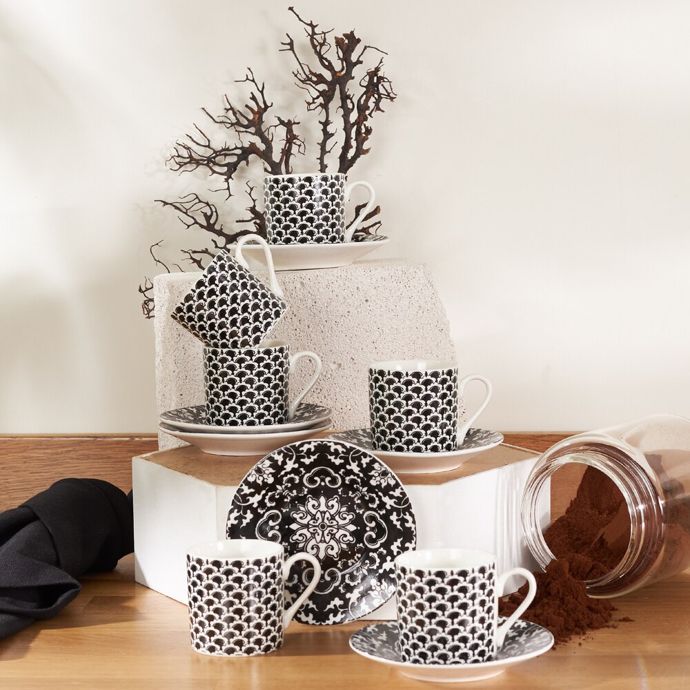 SET of 6 Turkish Coffee Porcelain Cups Traditional Ceramic Espresso Mugs Home Decor Demistasse Türk Kahvesi Fincan Seti: (K-3) 6 PCS Set