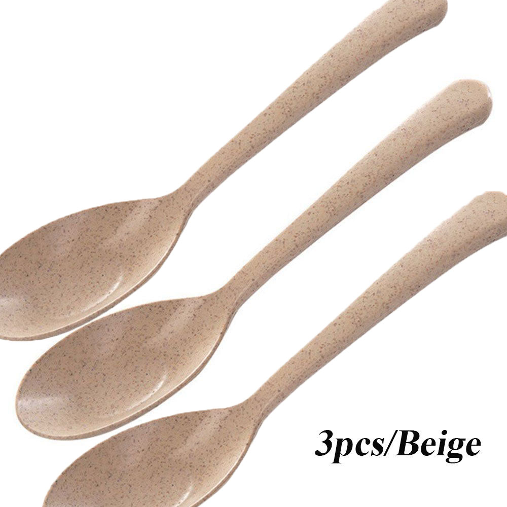 1/3PCS Eco Friendly Wheat Straw Kids Soup Spoon Portable Long Handle Rice Spoon Tableware Home Flatware Kitchen Tool: 3pcs-Beige
