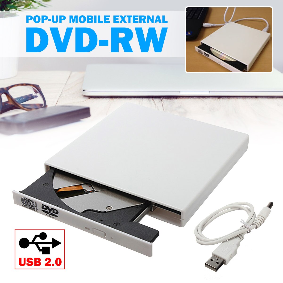 Usb 2.0 Draagbare Ultra Slim Externe Slot-In DVD-RW CD-RW Cd Dvd Rom Speler Drive Schrijver Rewriter Brander Voor pc