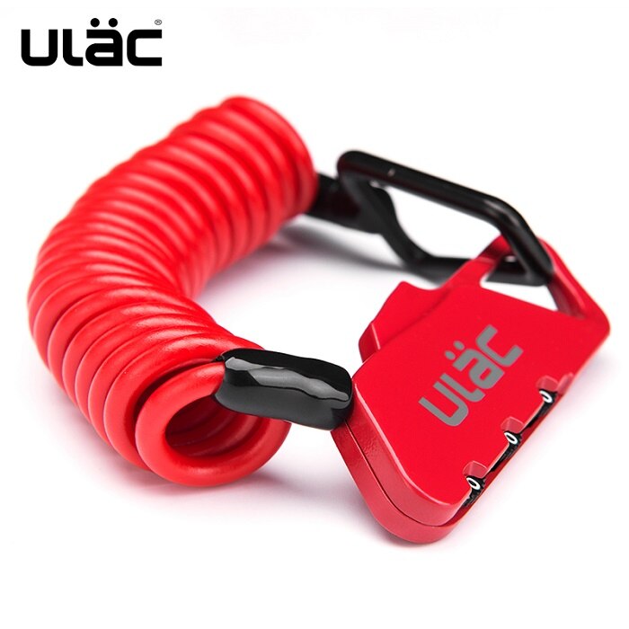 ULAC Helmet Lock & Cable Mini Portable Spring Combination Cable Lock Senior Travel Luggage Locks Motorcycle Scooter Helmet Lock: Red