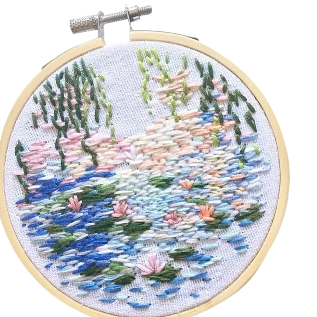 Diy Breien Wollen Kleed Haken Kit Handwerk Wollen Borduurwerk 15X15Cm Borduurwerk Frame Punch Naald-Blauw sterrenhemel: Water Lily