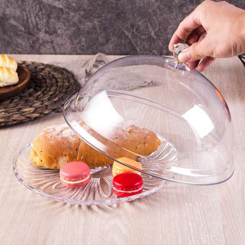 1Set Transparent Round Food Cover Foods Preservation Lid Cake Lids PC Acrylic Meal Bread Cake Snack Dust Tray