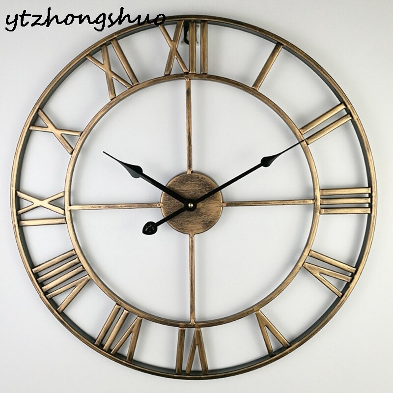 Nordic Roman Numeral Metal Wall Clocks Retro Hollow Iron Round Art Black Gold Large Outdoor Garden Clock Home Decoration 40CM