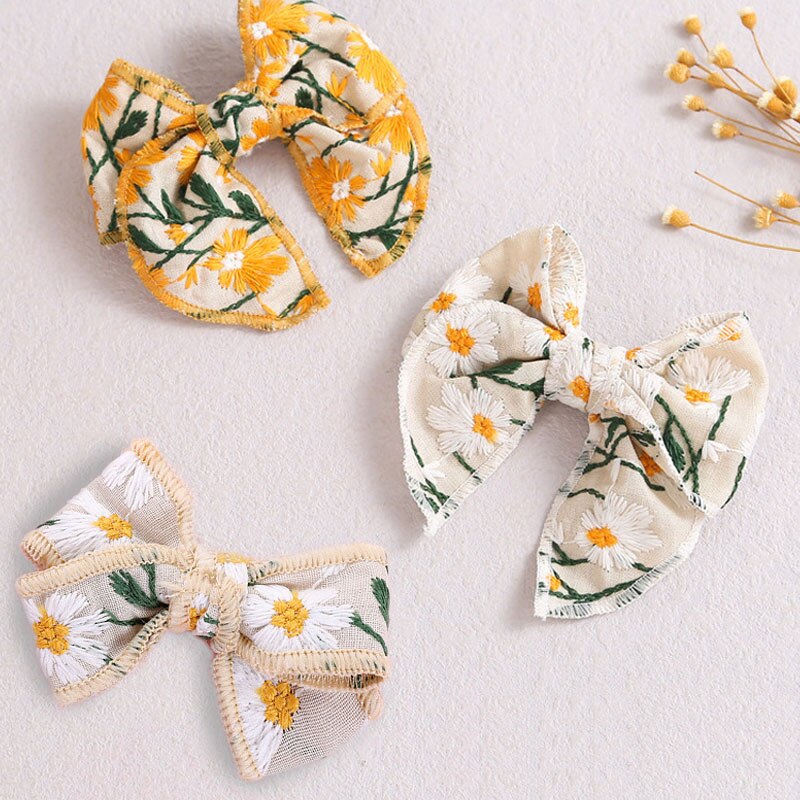 Korean Sweet Embroidery Bows Hair Clip for Kids Girls Boutique Handmade Hairpins Barrettes Headwear Hair Accessories