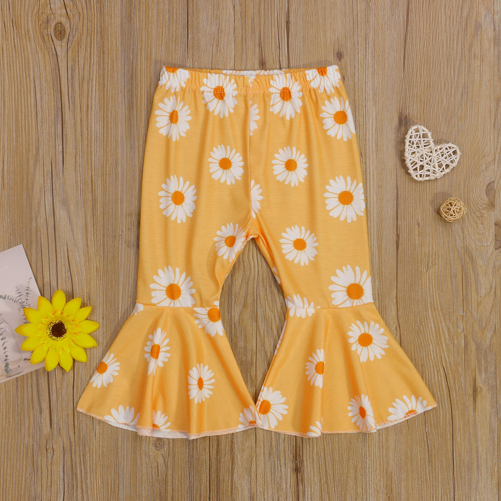 Pantalones acampanados para niñas pequeñas, pantalones con estampado de Margarita, cintura elástica, Fondo de campana, 0-3T