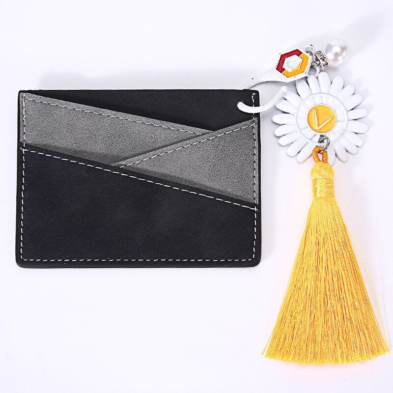 Purdored 1 Pc Slim Kaarthouder Lederen Panelled Kleur Bank Credit Cards Case Kwasten Vrouwen Mini Kaarten Portemonnee Paspoorthoesje: black x gray