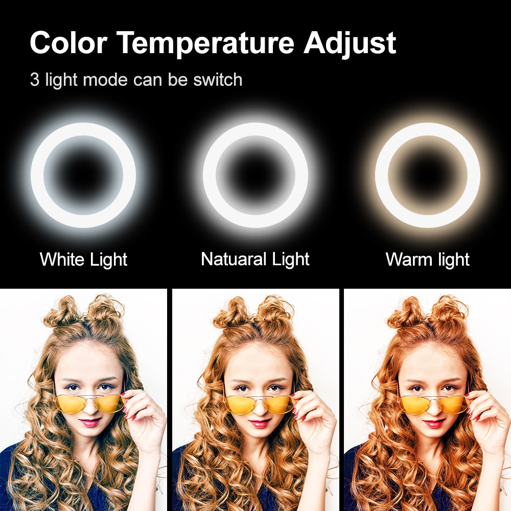 Yizhestudio 6" LED Selfie Ring Light with mirror for selfie brightness settings makeup ring light for live video Cosmetics