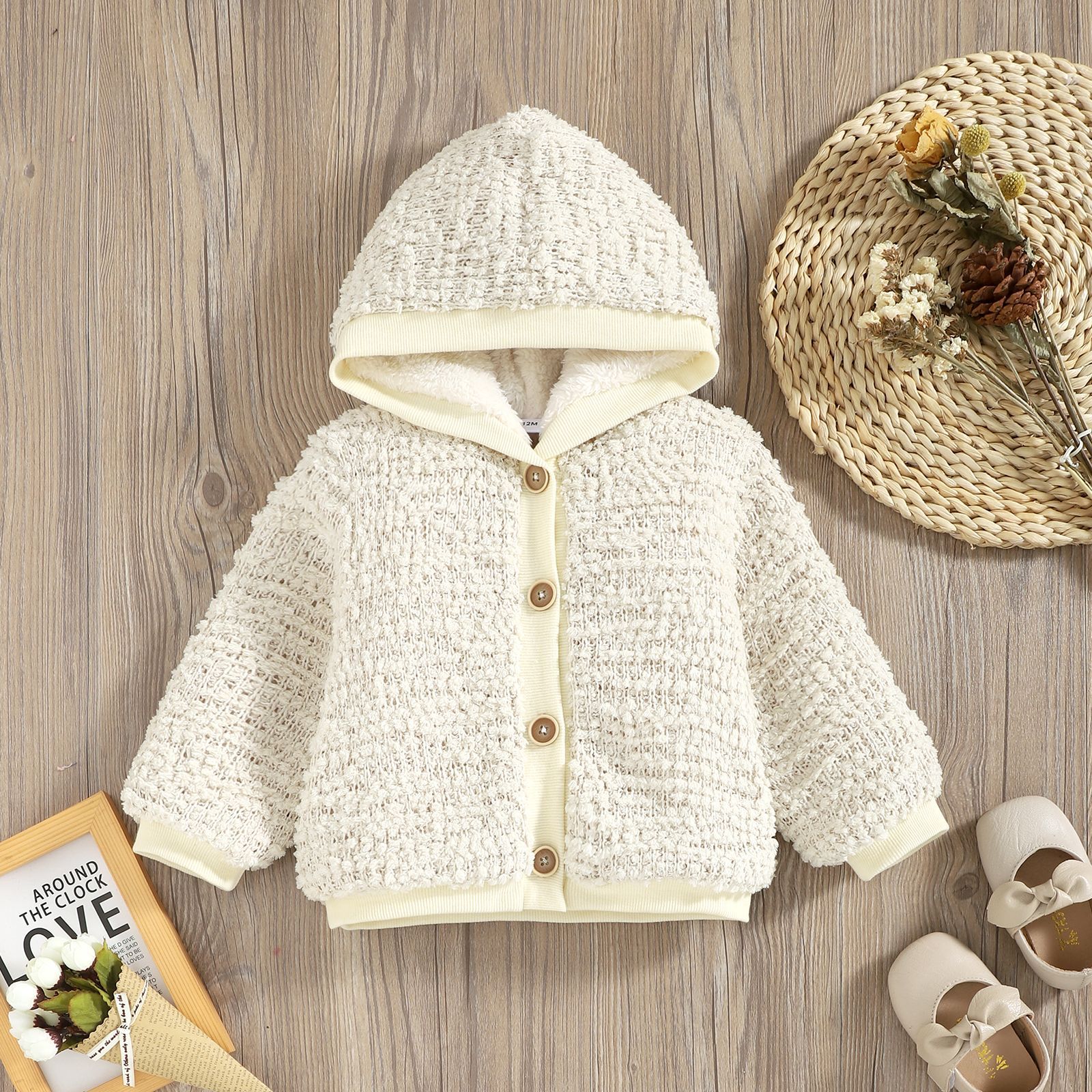 Baby Boy Hooded Vest Jas Lange Mouwen Fleece Gebreide Trui Kids Peuter Meisjes Winter Warme Bovenkleding: 9-12M