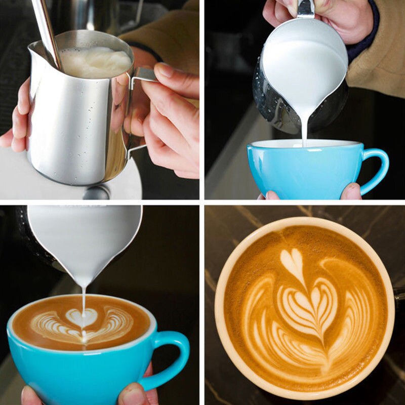 1pcs Stainless Steel Coffee Cup Mug Cappuccino Cream Milk Foam Cafe Thermo Latte Art Pull Flower Cup Milk Frothing Jug