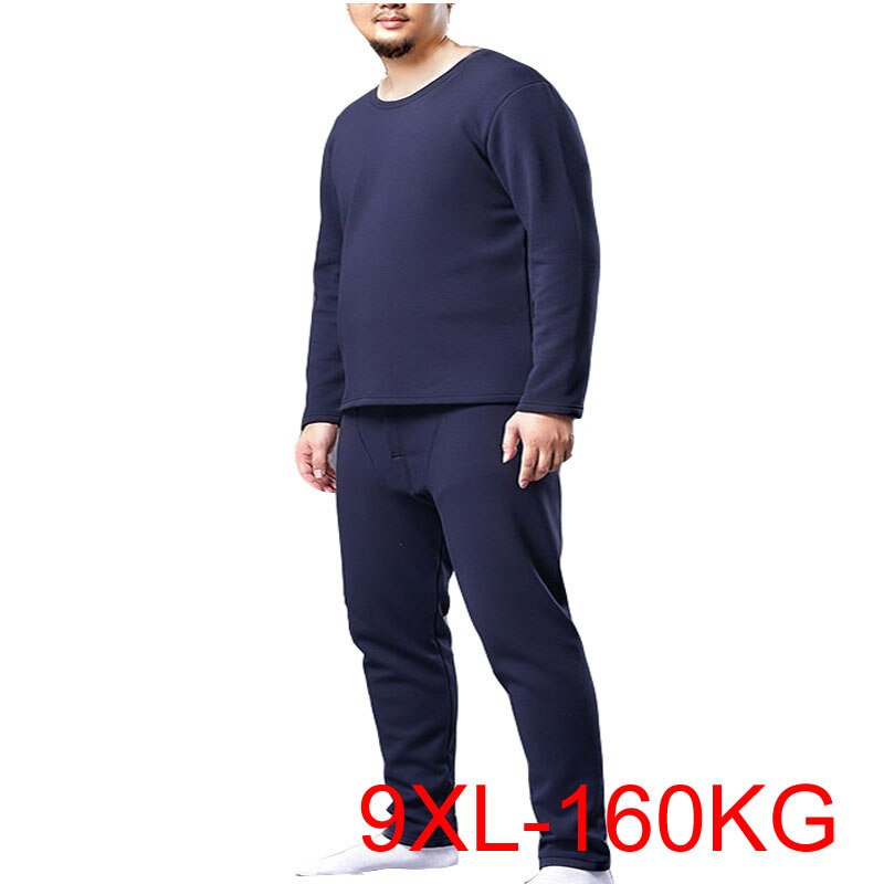 Winter thermal underwear 9XL Bust 165cm 5XL 6XL 7XL 8XL Plus size Fleece large size men long johns
