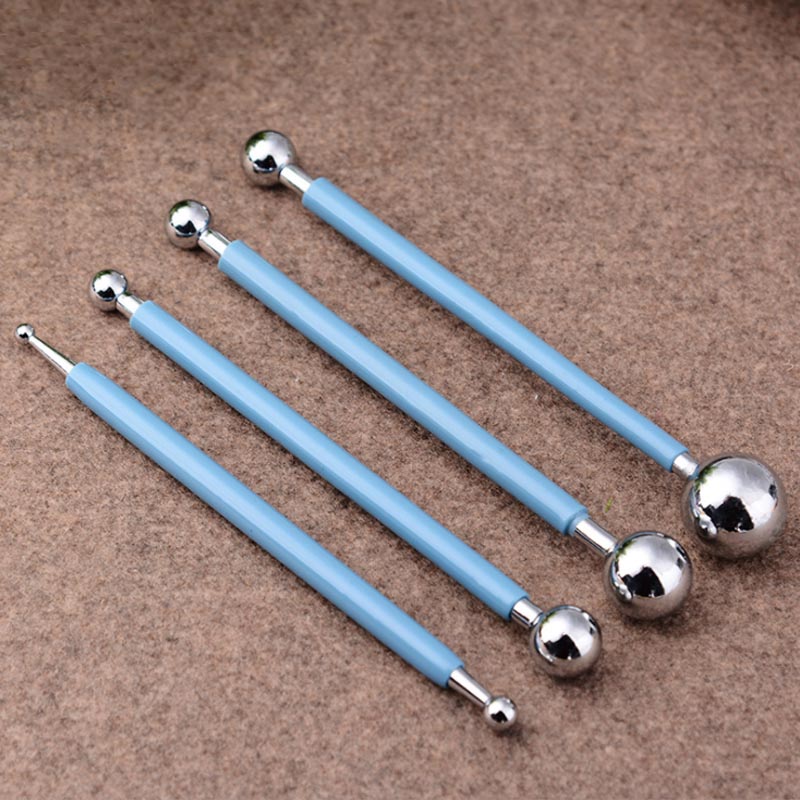 4 Stks/set Suiker Carft Fondant Cake Decorating Carving Tool Rvs Dome Molding Kit Bal Stokken Polymeer Klei Gereedschap