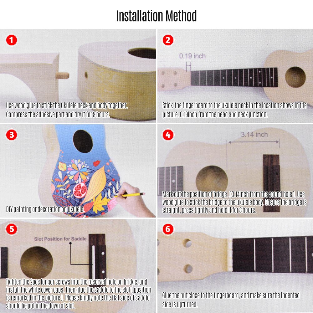 21 Inch Unfinished DIY Ukulele Ukelele Uke Kit Composite Board Body Basswood Neck Plastic Fingerboard Bridge Nylon Strings