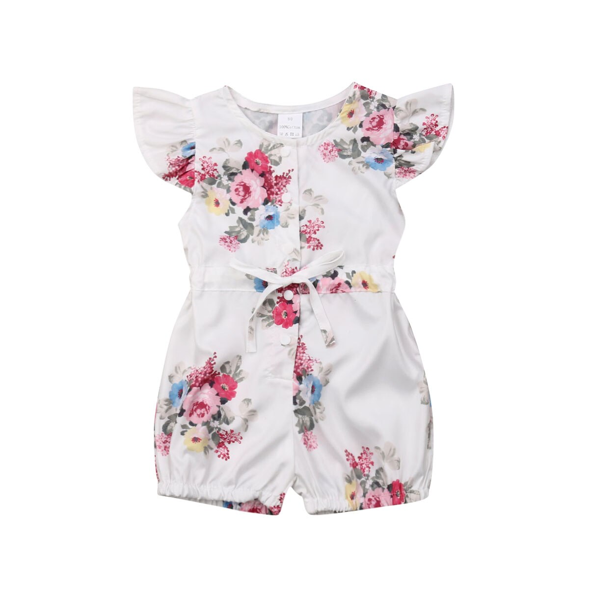 ropa de verano para niños 1-6Y bebé niña mameluco para niño mono con cinturón de manga volante Floral/traje pelele sólido ropa con cinturón: Floral / 3 años