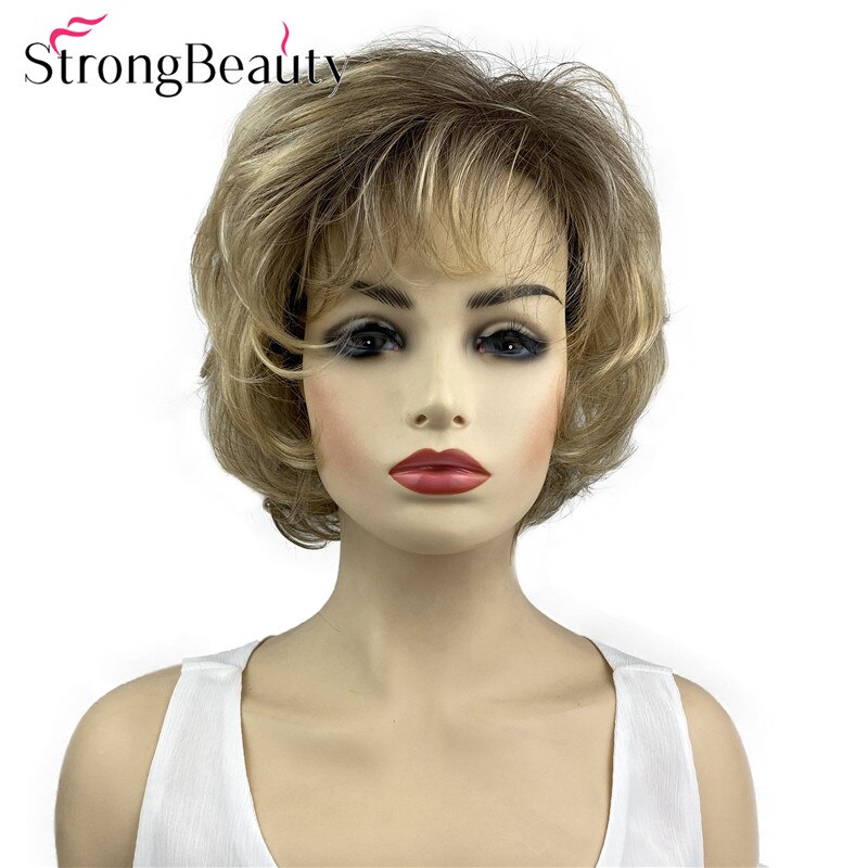 Strongbeauty korta lockiga peruker mjukt hår lager shag ombre syntetisk peruk: Default Title