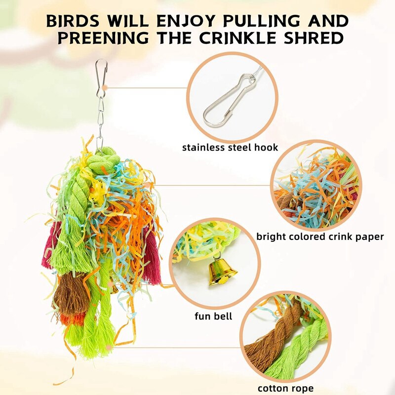 Paquete de 5 juguetes para masticar aves, triturador de forrajeo de loros, juguetes de forrajeo colgantes, perca, juguetes de loro para Bungee, juguete de pájaro