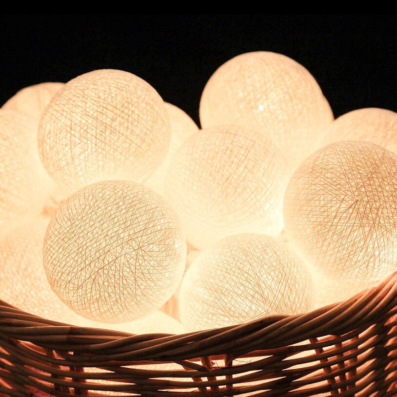Guirnalda de luces de bola de algodón para Navidad, 2,2 M, 20LED, al aire libre para decoración, boda,: Warm white / By Battery