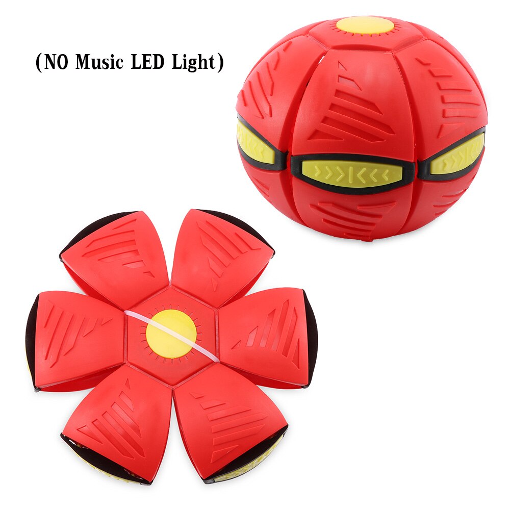 Outdoor Flying UFO Flat Throw Disc Ball With LED Light MusicToy Kid Garden Basketball Game Magic UFO Deformed Flat Ball 23cm: Red no led