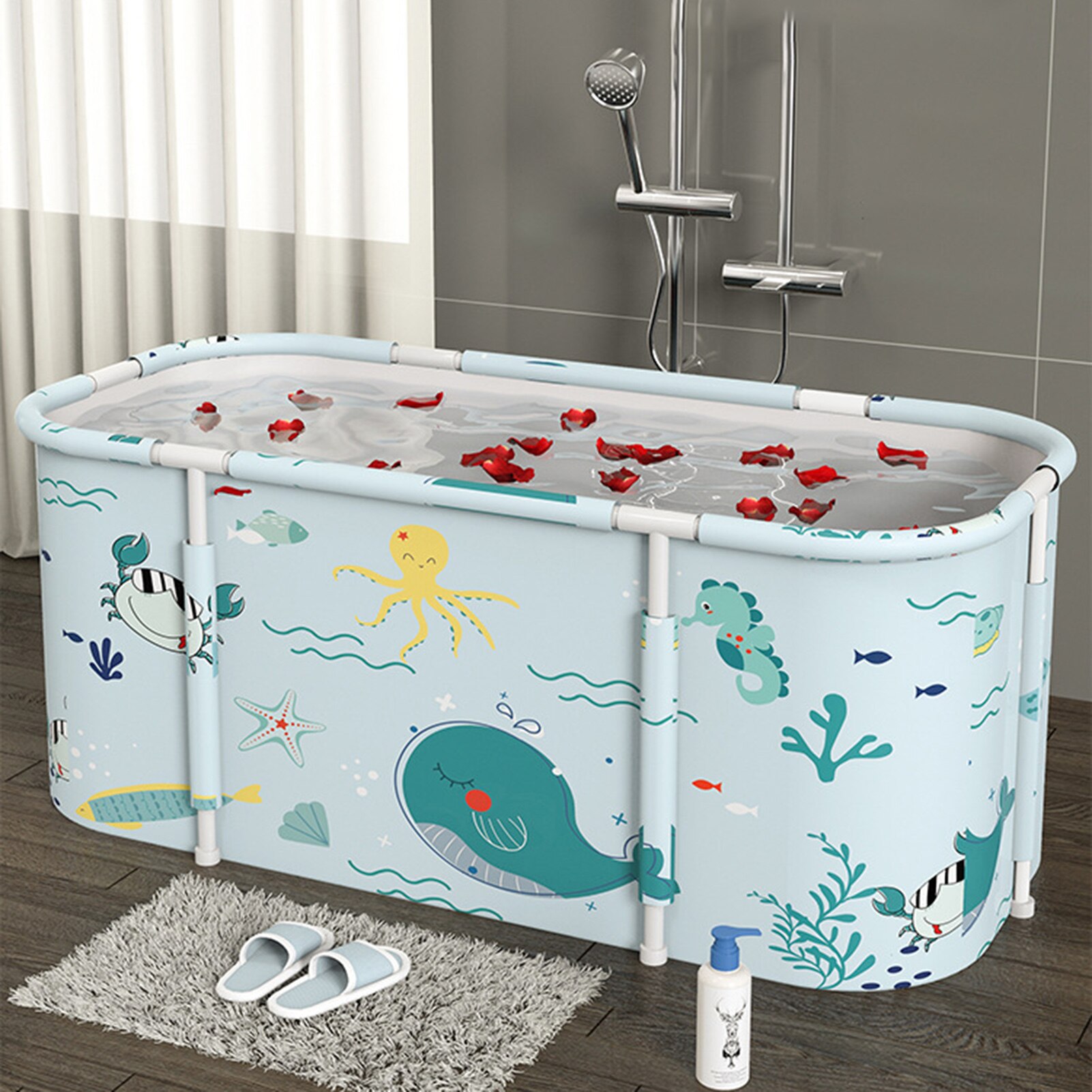 Folding Bathtub Adult Household Bath Double Foldable Bath Tub Portable Peach Skin SPA Bath Tub With Lid Home Sauna