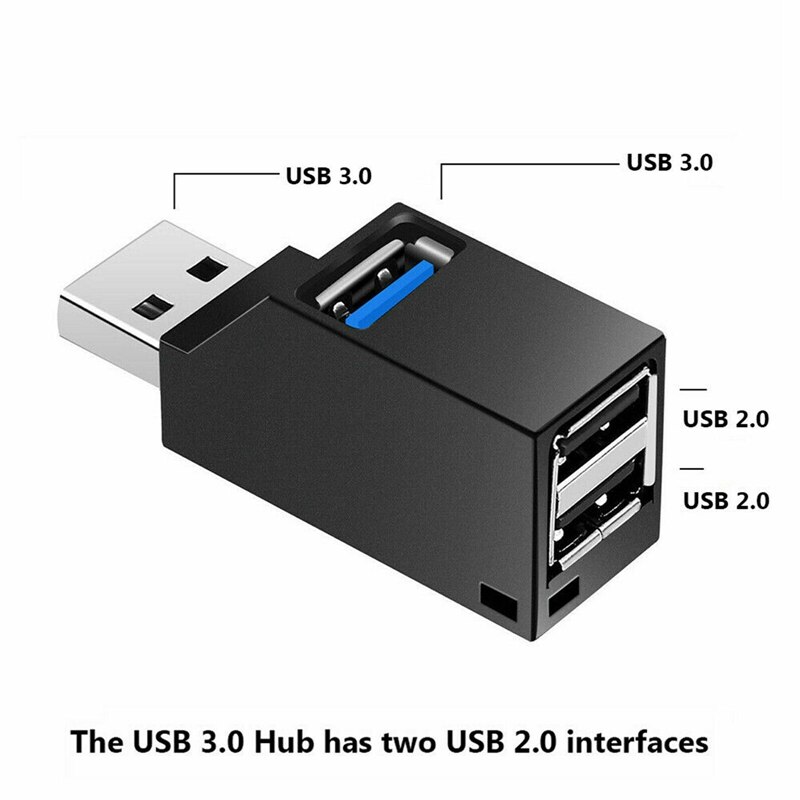 2 st 3- port usb hub mini usb 3.0 höghastighets hub distribuerarbox för pc bärbar dator u disk mobiltelefon kortläsare