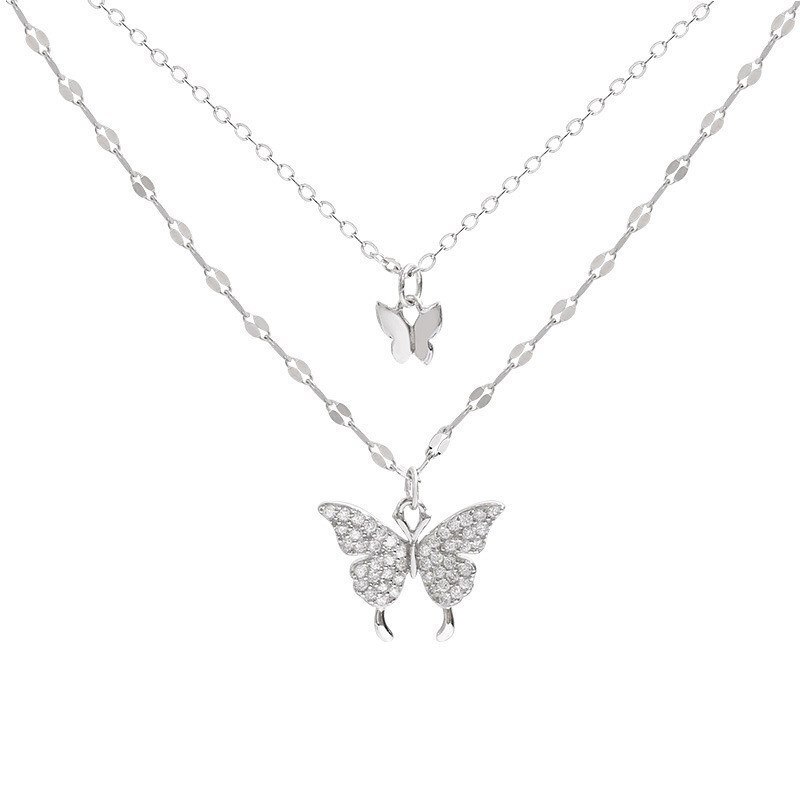 Auflistung doppelt Schicht Schmetterling Halskette Bohemien Legierung Anhänger Frauen's Schmuck Reisen Denkmal