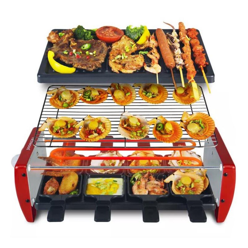 Smokeless Electric Raclette Grill Double Layers Non-Stick BBQ Roasting Pan Griddle Mini Barbecue Stove Machine Roaster