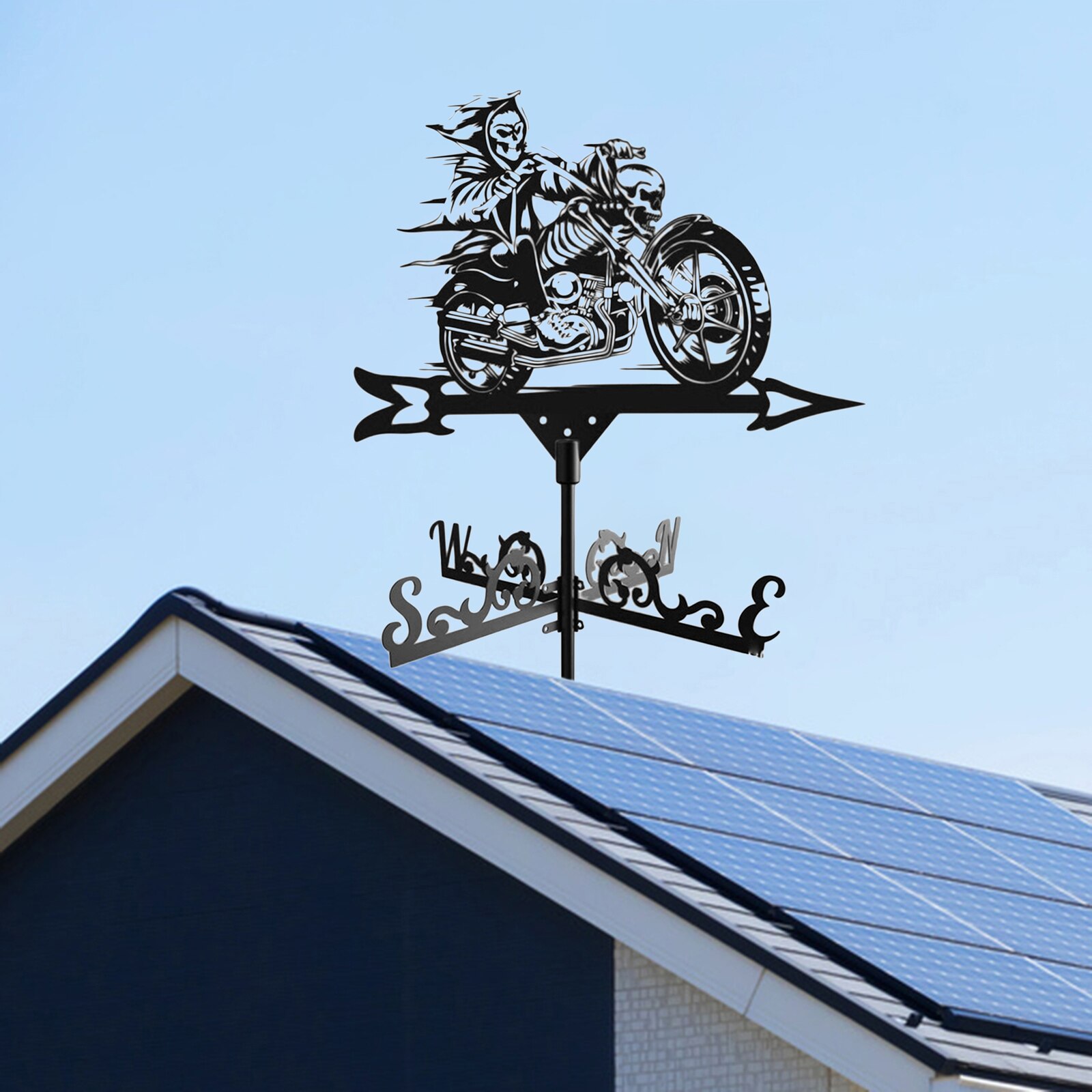 Retro Weathervane Stainless Steel Weather Vane Grim Reaper Garden Stake Direction Indicators for House, Garage, Cupola, Barn