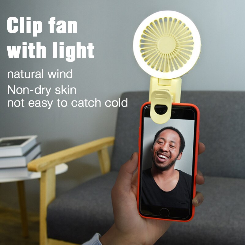 Selfie Led Ring Licht Met Ventilator 3 Niveau Licht Draagbare Mobiele Selfie Lamp Clip Telefoon Oplaadbare 800Mah Fotografie