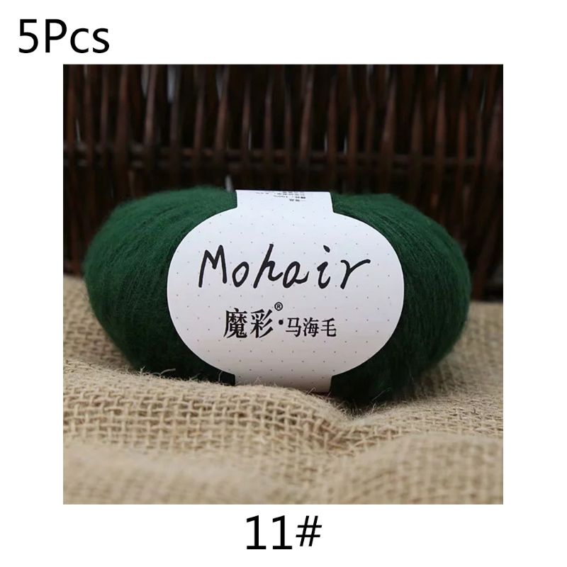 5 rouleaux 125g doux mince Angola Mohair fil Fine bébé laine à la main tricot Crochet bricolage pull écharpe chaussettes: Dark green