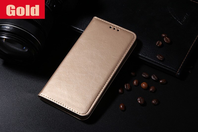 Luksus flip læder etui til alcatel pop 4 plus 5.5 tommer kort pung cover til alcatel one touch pop 4 plus 5056d telefon covers: Guld