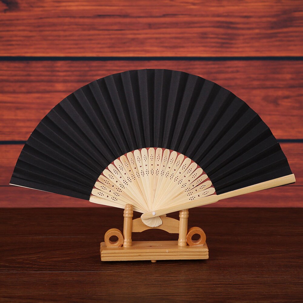 30^Pattern Folding fans Dance Wedding Party Lace fans Edging Plastic Ribbing Folding Hand Held Solid Color Fan: Black 