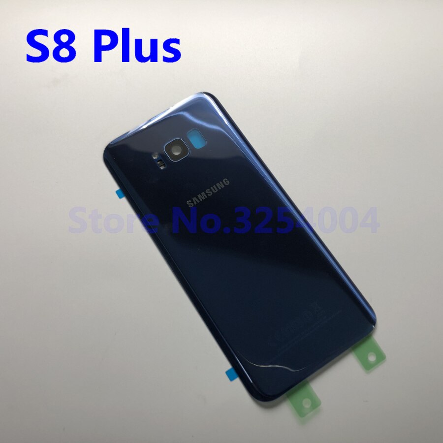 Tapa trasera de la batería funda para Samsung Galaxy S8 G950 S8 + G955 S8 Plus cubierta trasera de cristal + adhesivo + Marco de lente de cristal de la cámara: S8 Plus Blue