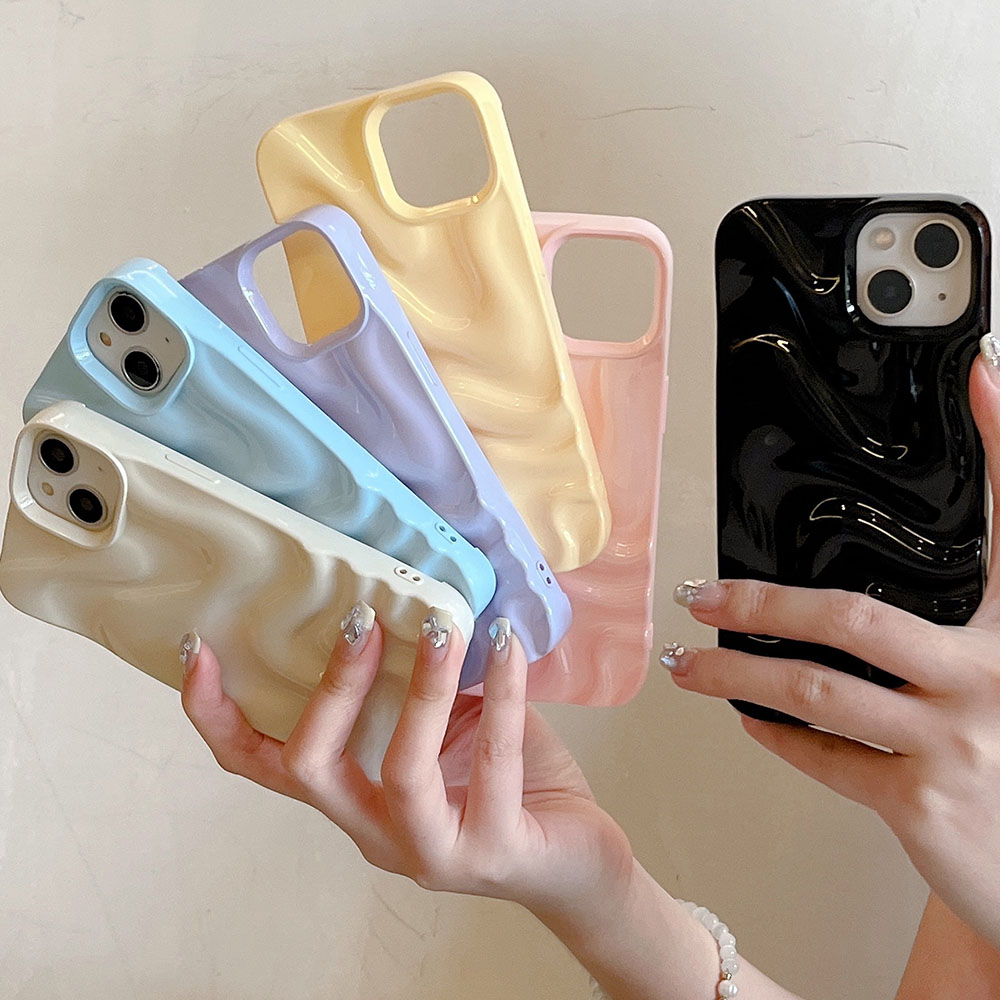 Funda de teléfono plateada mate con ondas de agua para iPhone 16, 15, 14, 13, 12, 11 Pro Max 16 Pro, funda protectora suave antiarrugas a prueba de golpes