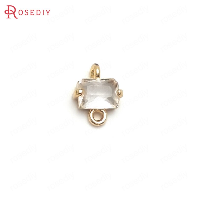 10PCS 10x8MM 24K Champagne Gold Color Brass and Glass 2 Holes Rectangle Connect Charms Pendants Diy Jewelry Findings Accessories: White