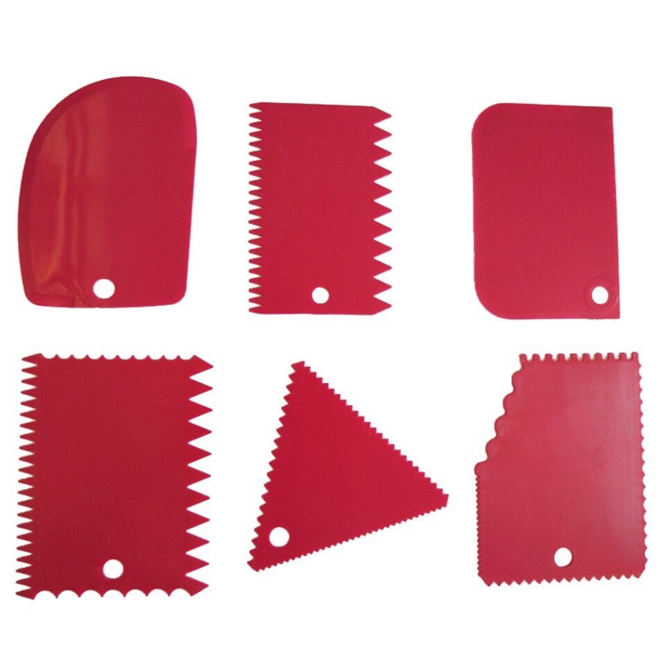 6 stks/set Cake Schraper Rand Decorating Koken Cutters Set Kam & Icing Soepeler voor Brood Deeg Fondant Tool: Rose red