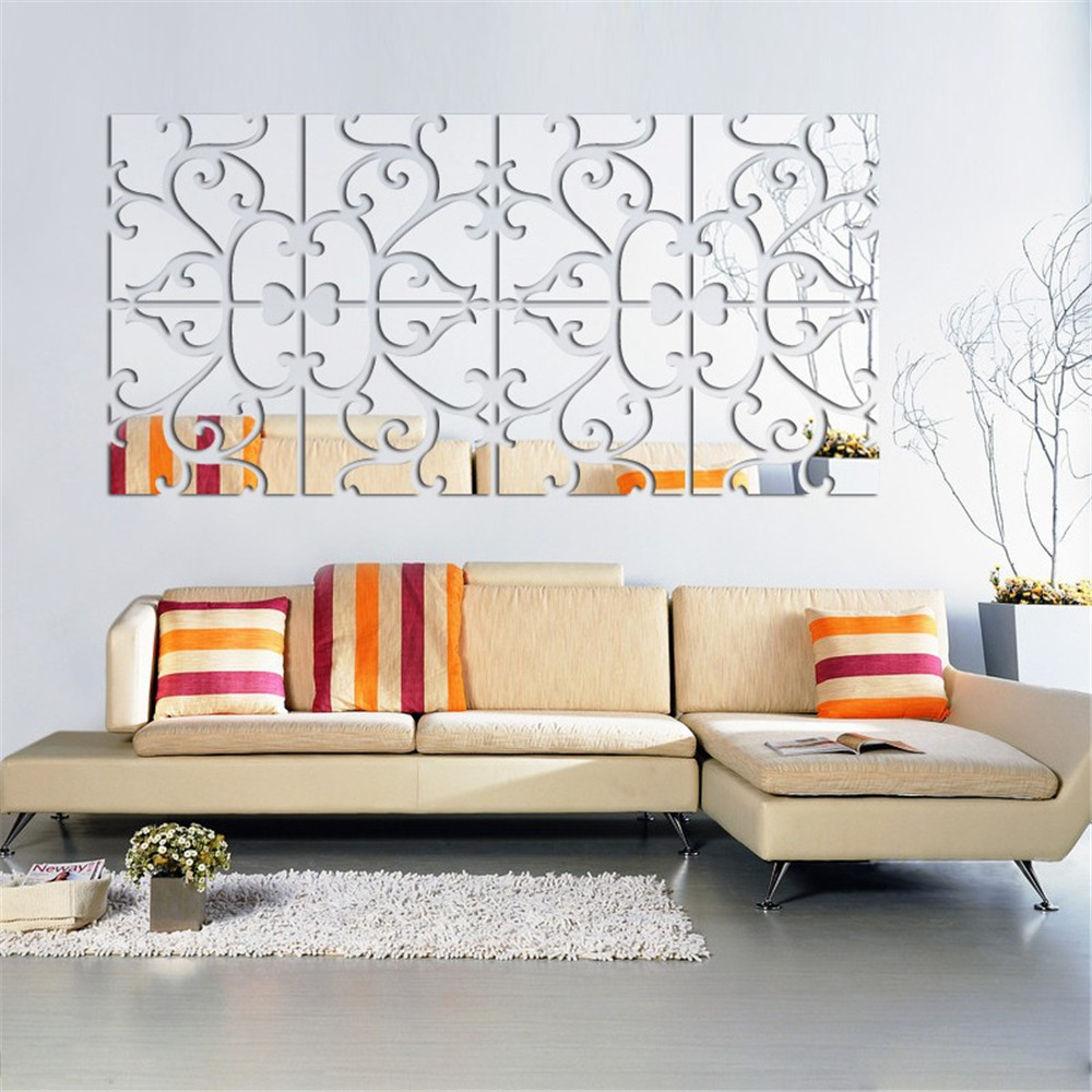 4 Pcs Spiegel Muurstickers Room Decor Adhesive Acryl Geometrische Muurstickers Voor Home Woonkamer Sofa Tv Achtergrond Decoratie