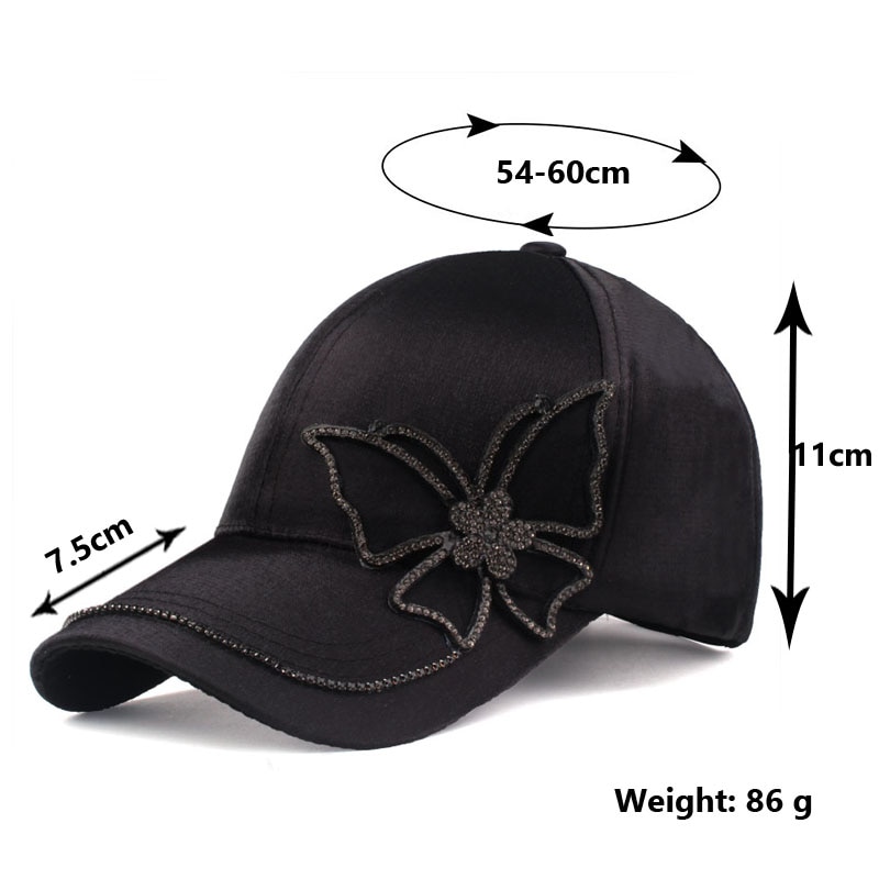 [yarbuu] black butterfly baseballkasket piger og kvinder snapback hip hop solhat rhinestone casquett