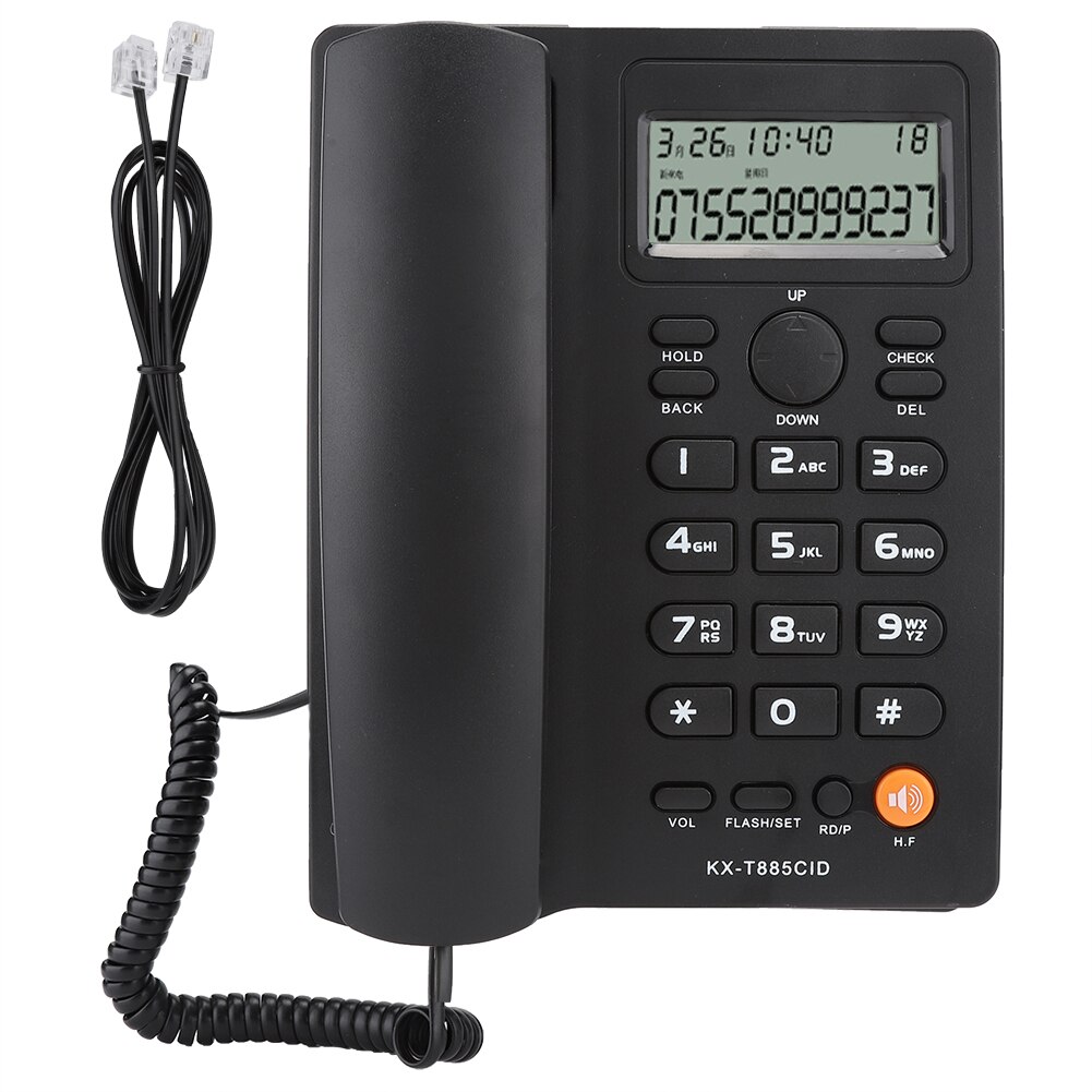 Teléfono con identificador de llamadas, manos libres, para casa, oficina, Hotel, fijo, inglés, de escritorio: Negro