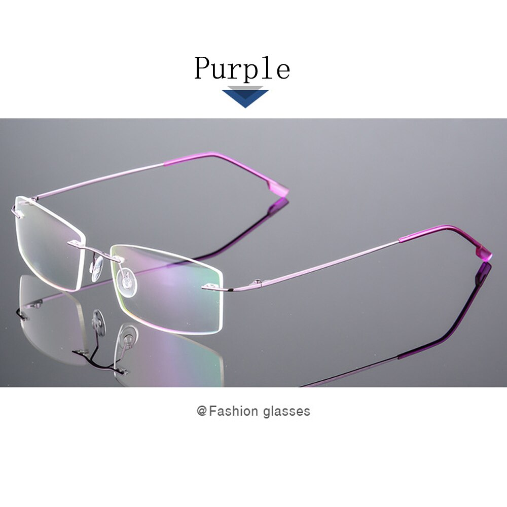 Optical Glasses Frame Men Women Rimless Titanium Eyewear Blue Light Blocking Glasses Square Eyeglasses Trending Products: Purple
